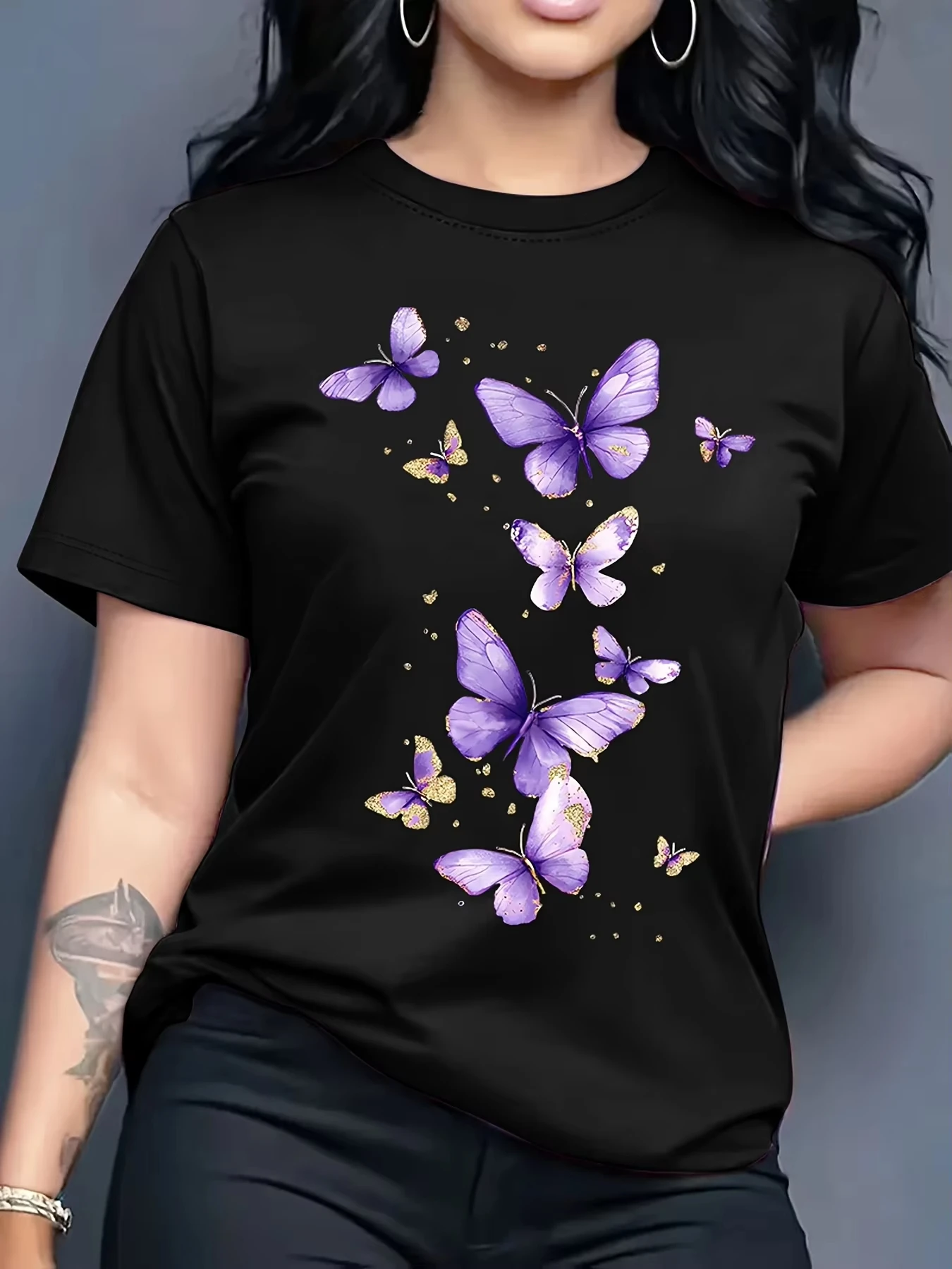 

Футболка с коротким рукавом и принтом бабочки, повседневный топ для лета и весны, женская одежда в стиле Харадзюку, удобная и мягкая