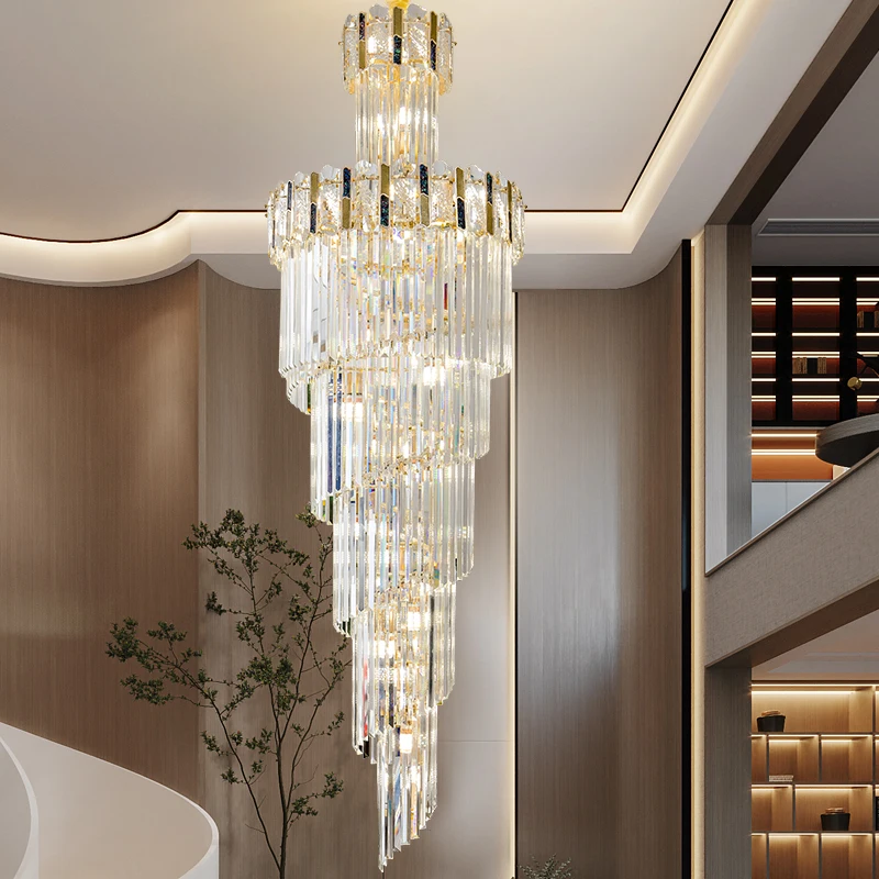 

Duplex Post Modern Simple Staircase Chandelier Villa Apartment Led Long Chandelier Rotating Hollow Crystal Stairwell Lighting