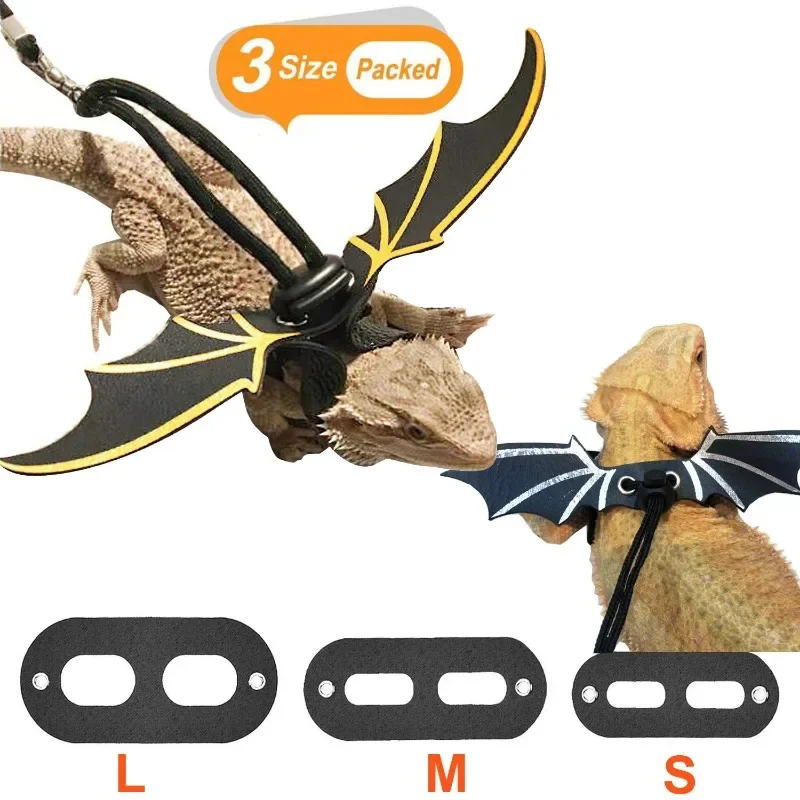 Adjustable Bearded Dragon Leash with Bat Wings Soft Leather Lizard Harness for Amphibians and Other Small Reptile Pet Supplies