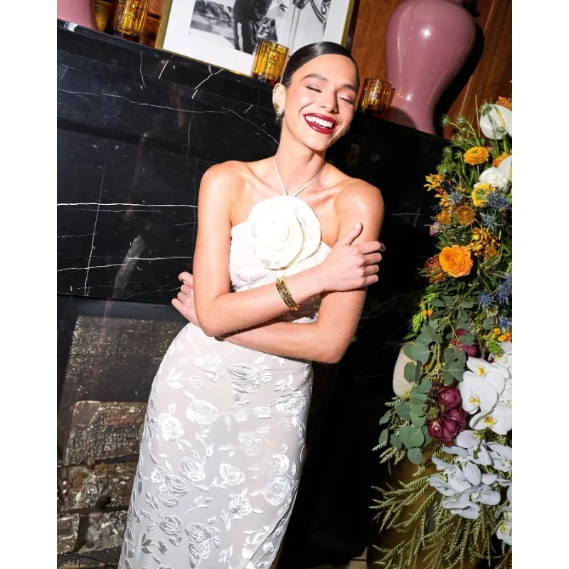 Sexy feminino ver através 3d floral bodycon vestido de noite elegante halter fora do ombro sheer espartilho magro festa sereia vestido convidado