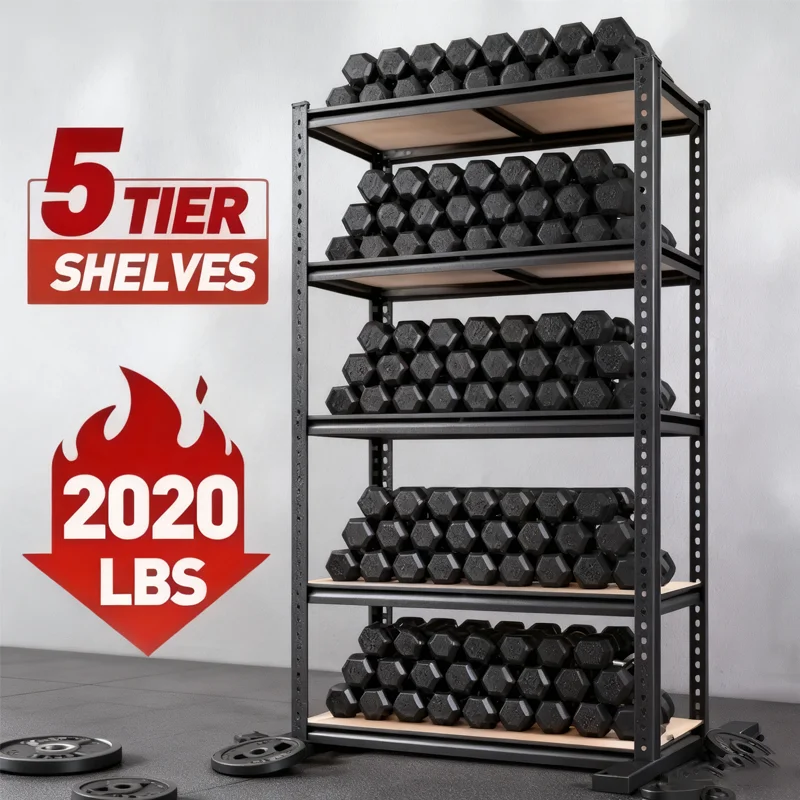 رف تخزين رفوف جراج مكونة من 5 طبقات شديدة التحمل، وحدة رفوف معدنية قابلة للتعديل، رفوف جراج الطابق السفلي