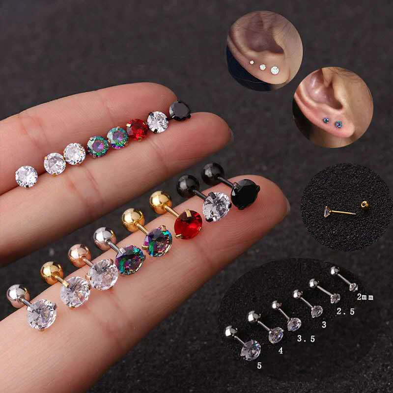 1 pc Rainbow medyczne ze stali nierdzewnej kryształ cyrkon kolczyki szpilki dla kobiet/mężczyzn 3 Prong Tragus chrząstka Piercing biżuteria