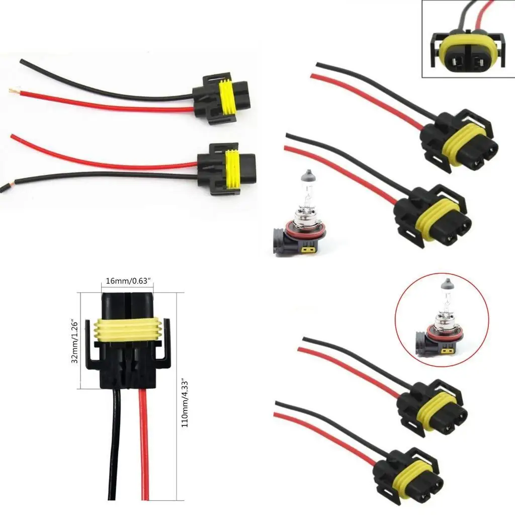 

652F 2Pcs H11 H8 LED Connector Extension Cable LED Connector Extension Cable Cord Wire Harness