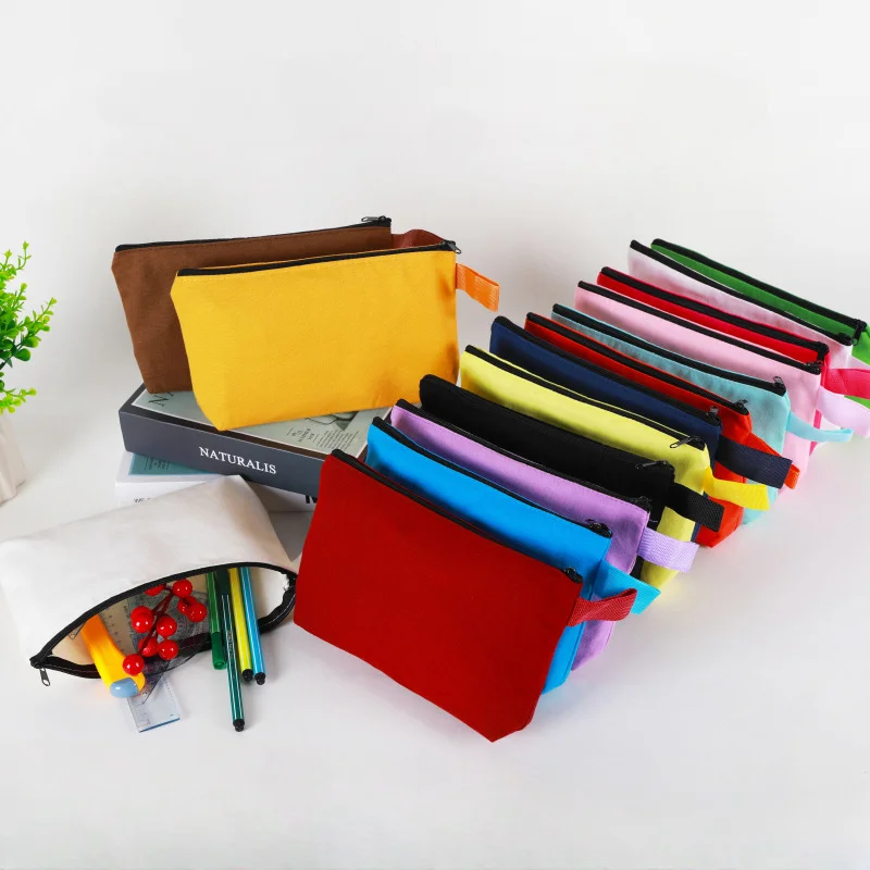 Colorful Canvas Pencil Bag Coin Organizer Zipper Cosmetic Bag Stationery Storage Bag Pouch Girls Makeup Brushes Lipsticks Bags