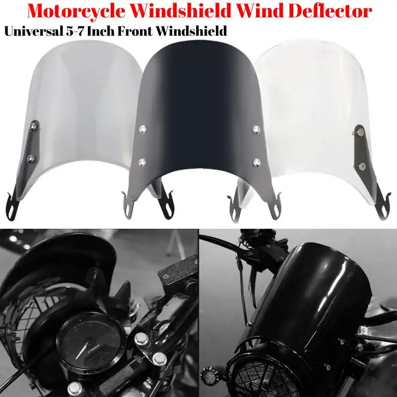 Motorrad Windschutzscheibe Universal Für 5-7 "Runde Scheinwerfer Windabweiser Windschutzscheibe Für Honda Yamaha Kawasaki Cruiser Cafe Rennen