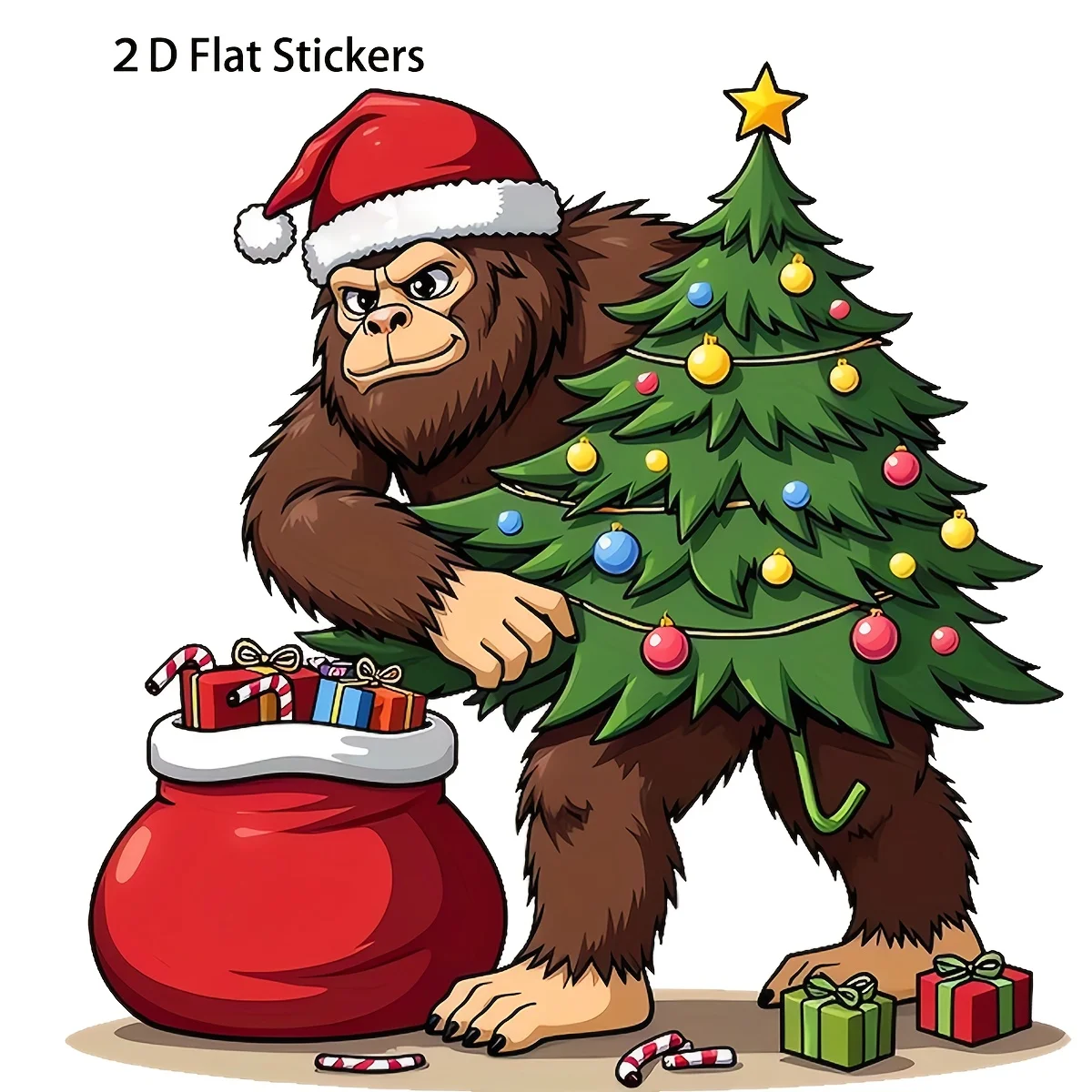 

1PC Whimsical Bigfoot Santa Christmas Sticker for Festive Decor & Gifting" Sticker, Ideal for Laptop Lids, Notebook Covers