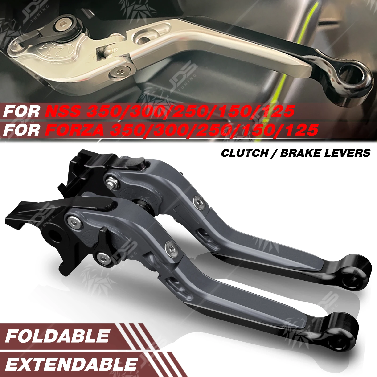 JDSTUNING - Juego de Palancas de Embrague y Freno Plegables para Honda NSS/FORZA 350/300/250/150/125, Palancas Ajustables, Accesorios y Repuestos