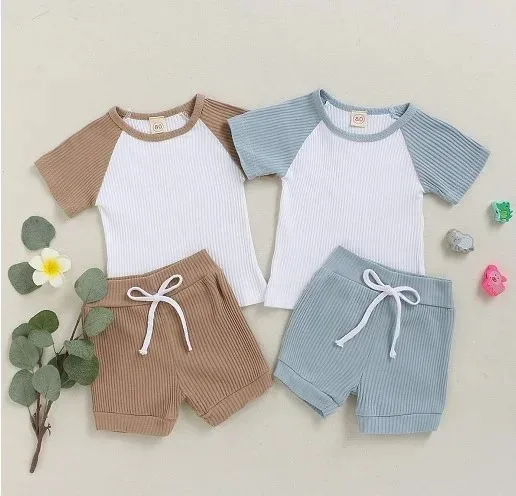 Summer Children Boys Clothes Suits Cotton Short Sleeve Patchwork T-Shirts Tops Shorts 2Pcs Summer Kids Boys Clothing Set