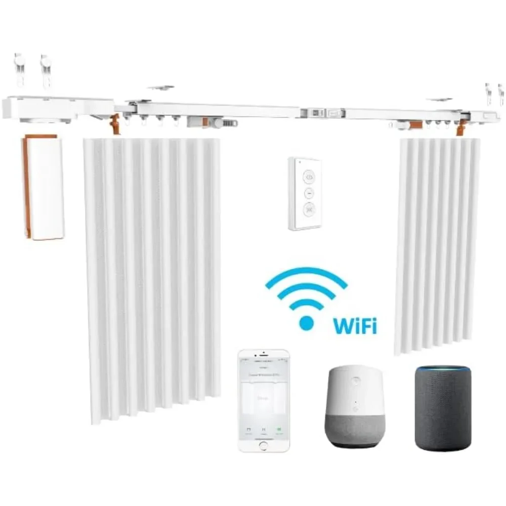 

Beltless Smart Curtain System: WiFi Control, Heavy Duty, Alexa and Google Home Compatible, Adjustable Length, Easy Installation,