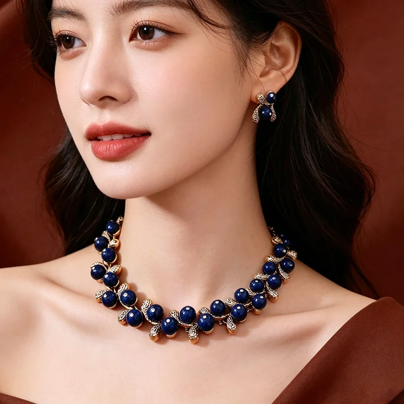 Elegant Beads Choker Necklace Earring sets for Women Party Prom Birthday Wedding Dress Jewelry Sets Accessories