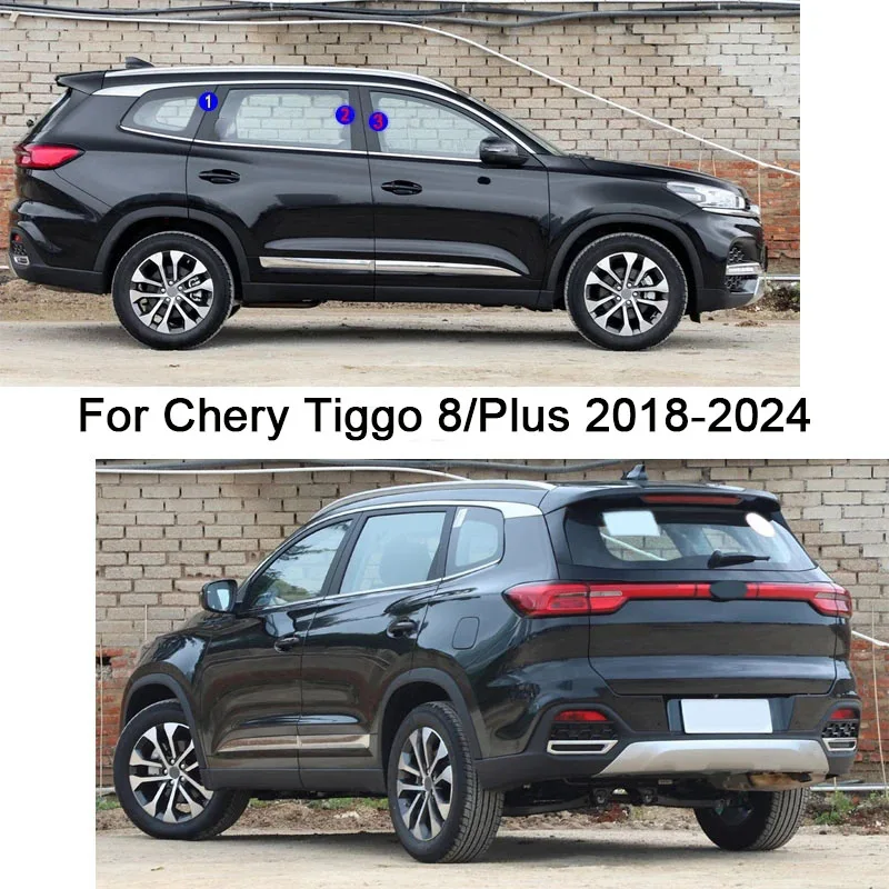 Car TPU/Glossy Mirror Pillar Post Cover Door Trim Window Molding Stickers 6pcs For Chery Tiggo 8/Plus 2018 2019 2020 2021-2024