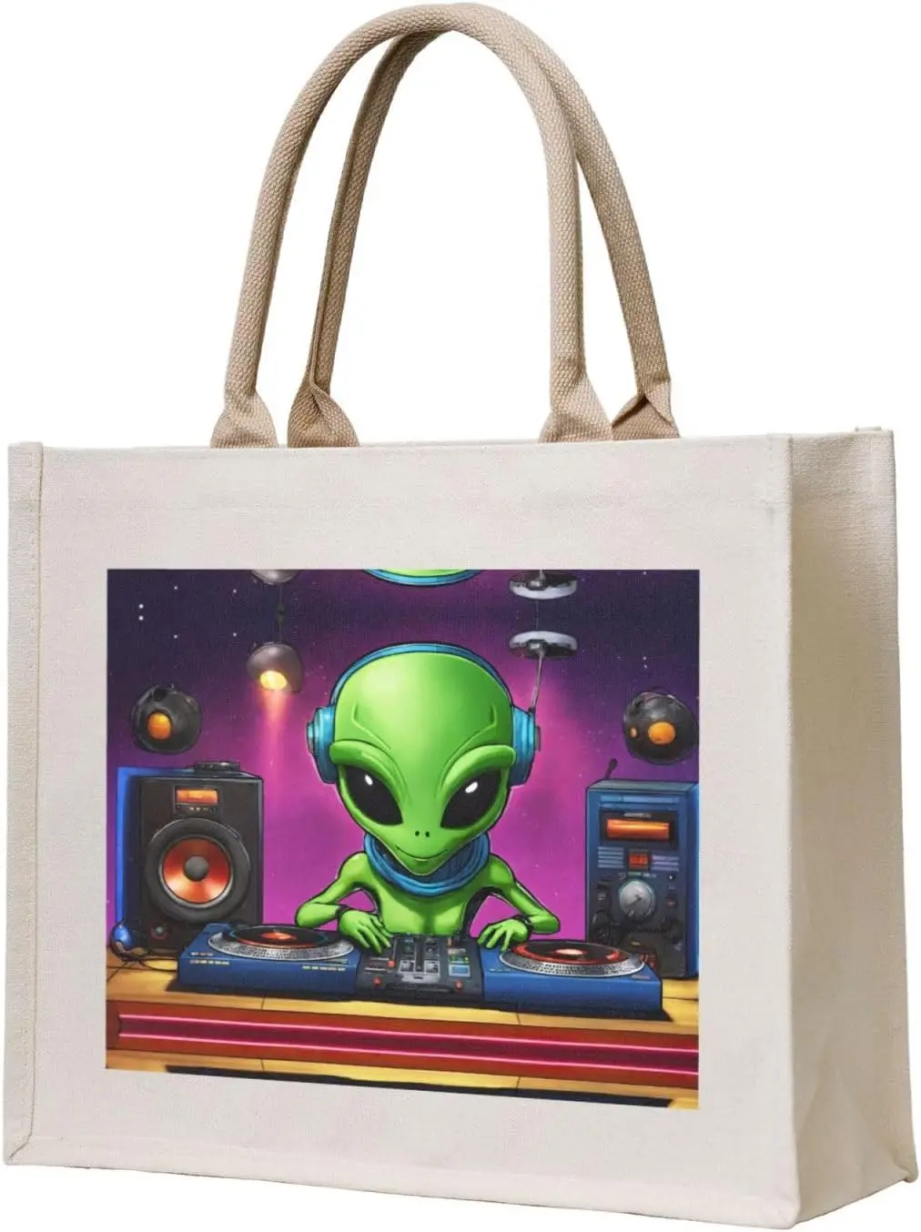 

Холщовая большая сумка Green Alien, персонализированная подарочная сумка, женская большая сумка для йоги, работы,