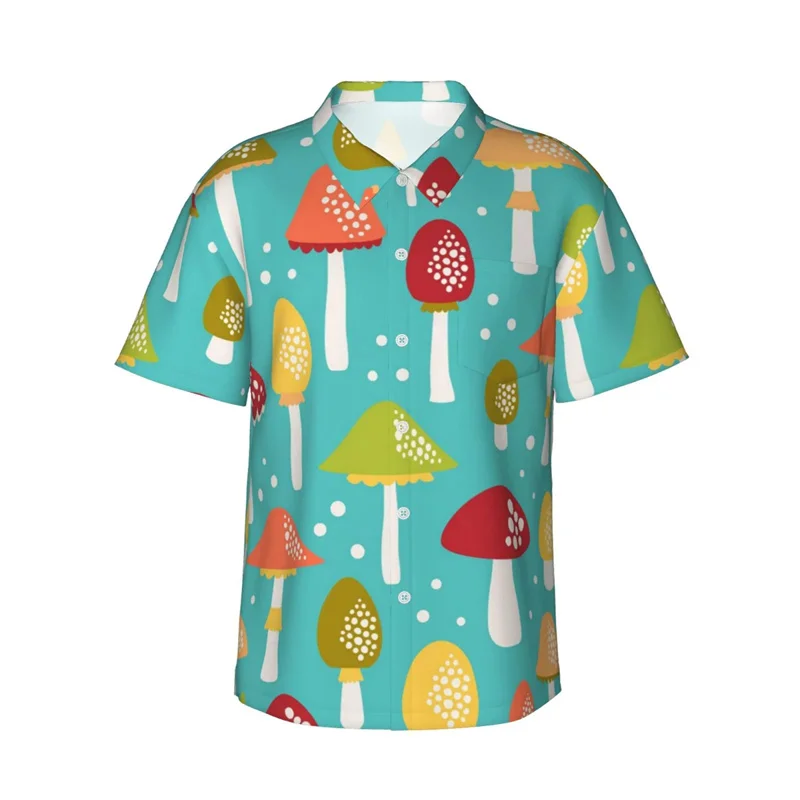 New Hawaiian Men'S Shirts Forests Mushroom Print Short Sleeve Fashion Vacation Beach Shirts Women Kid Street Floral Tops Clothes