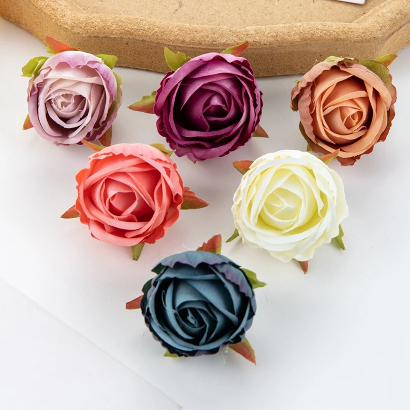 10 Pieces 4Cm Artificial Flower Silk Rose Head Christmas Wreath Wedding Home Decoration Scrapbook Diy Candy Box Cake Accessories