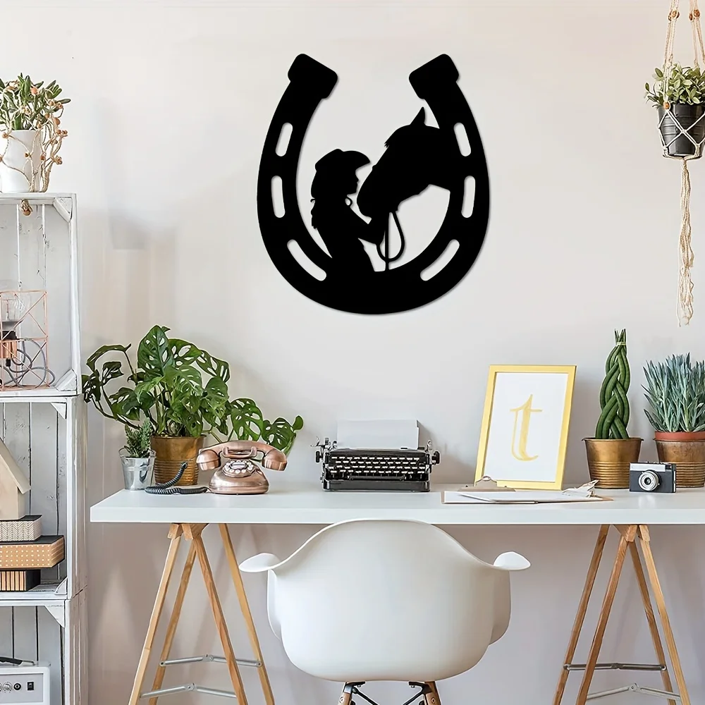 1pc Girl And Horse Metal Sign, Metal Horseshoe Wall Decor, Perfect Wall Art Decor, Home Decor, Holiday Gift Or Housewarming Gift