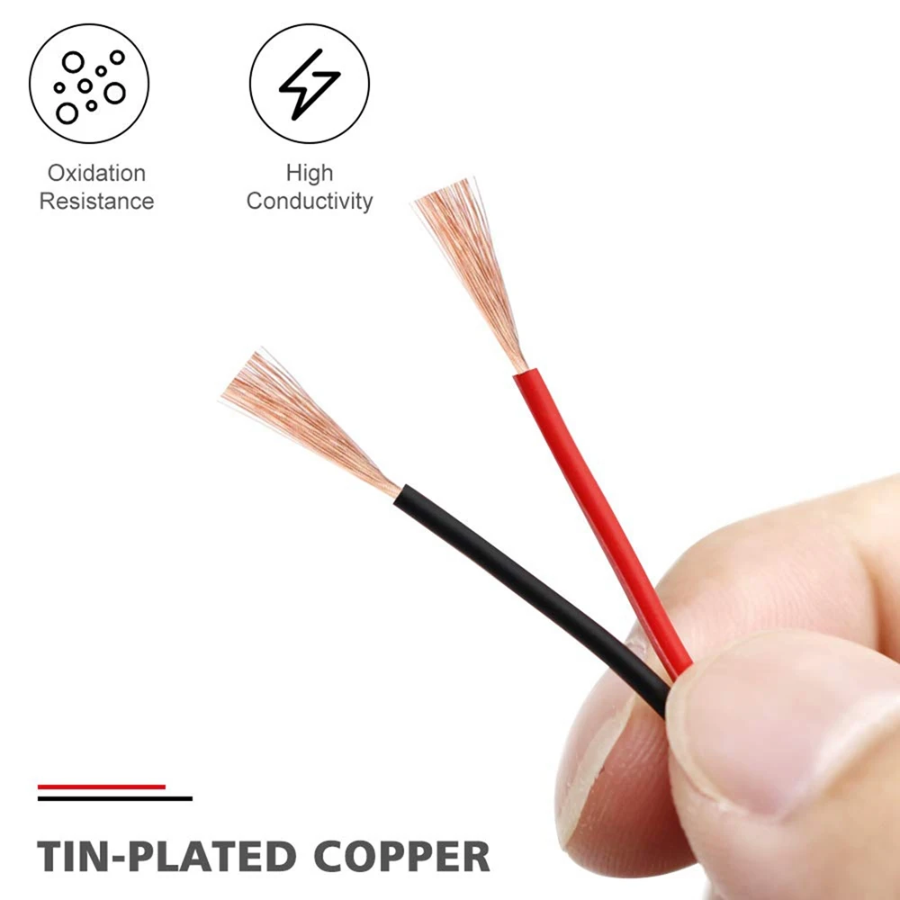 2Pin Wire 100M 22AWG 12V/24V Extension Cord Red and Black 2-Wire Stranded Tinned Copper LED Light Bar Power Cord