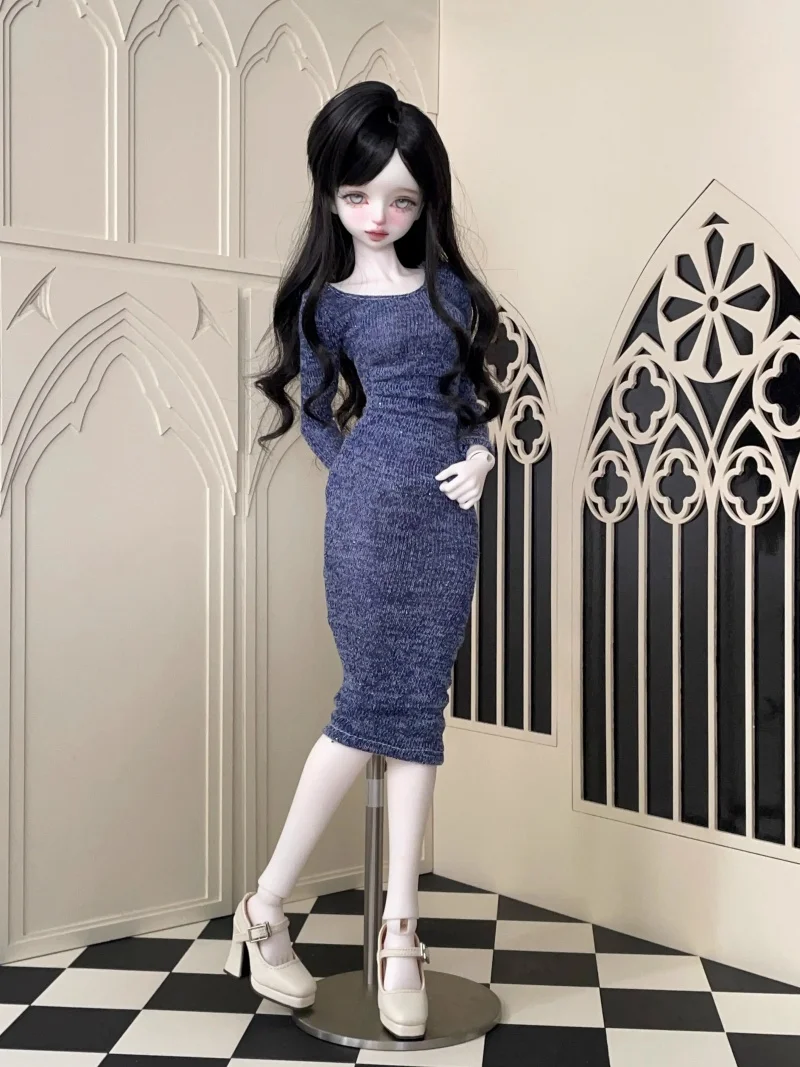 Vestiti per bambole bjd adatti per accessori per bambole con gonna avvolgente aderente a maniche lunghe 1/4 di grandi dimensioni 1/4