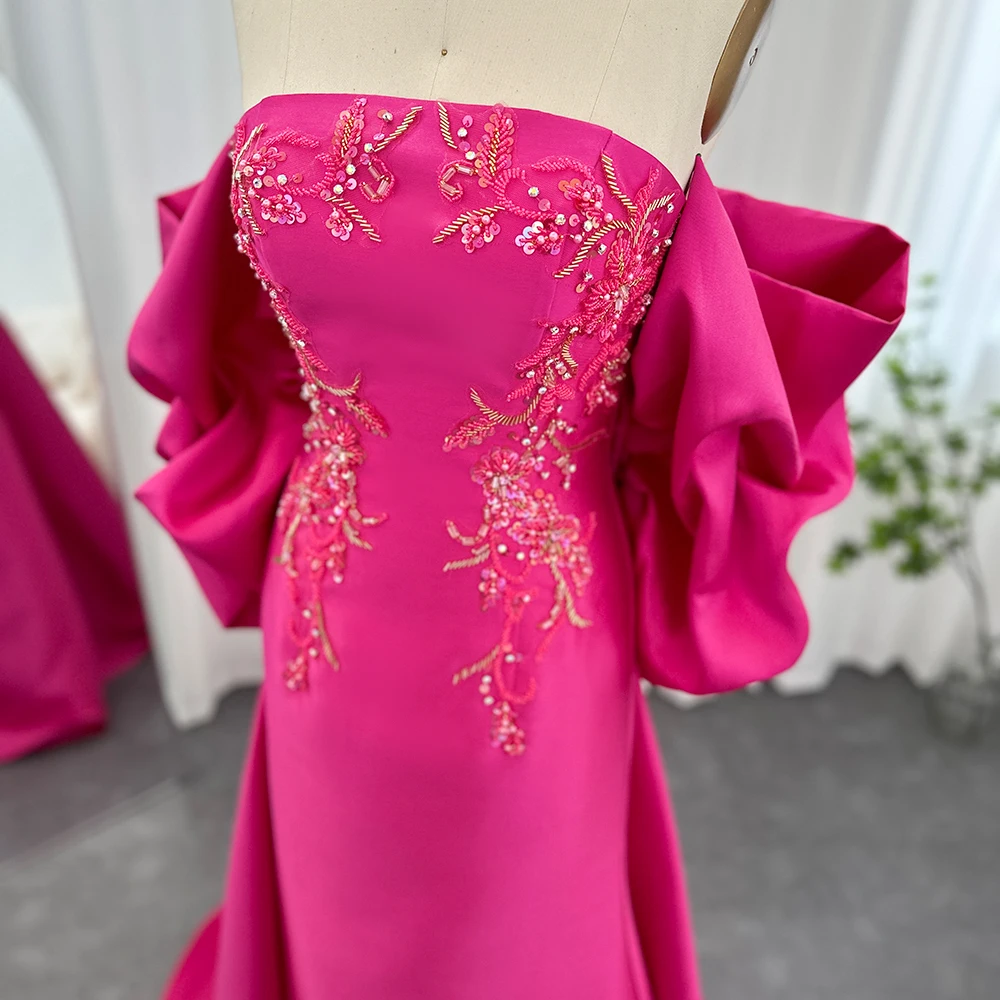 Sharon Said Luxus Fuchsia Meerjungfrau Dubai Abendkleid mit Cape Showl Arabisch Lange Hochzeit Party Gast Kleider SS296 Maßgeschneidert