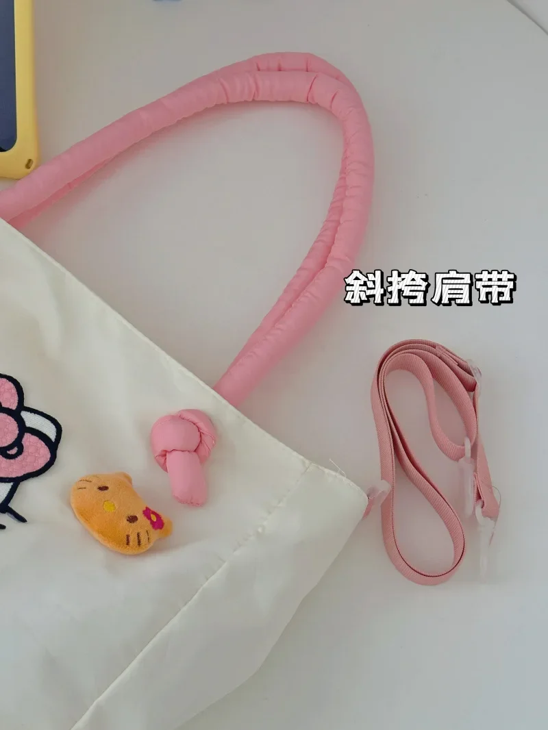 2024 Anime Figure Kitty Canvas Bag Zippered Hello Kitty Student Book Large Capacity Class Tote Bag Shopping Girl Gift