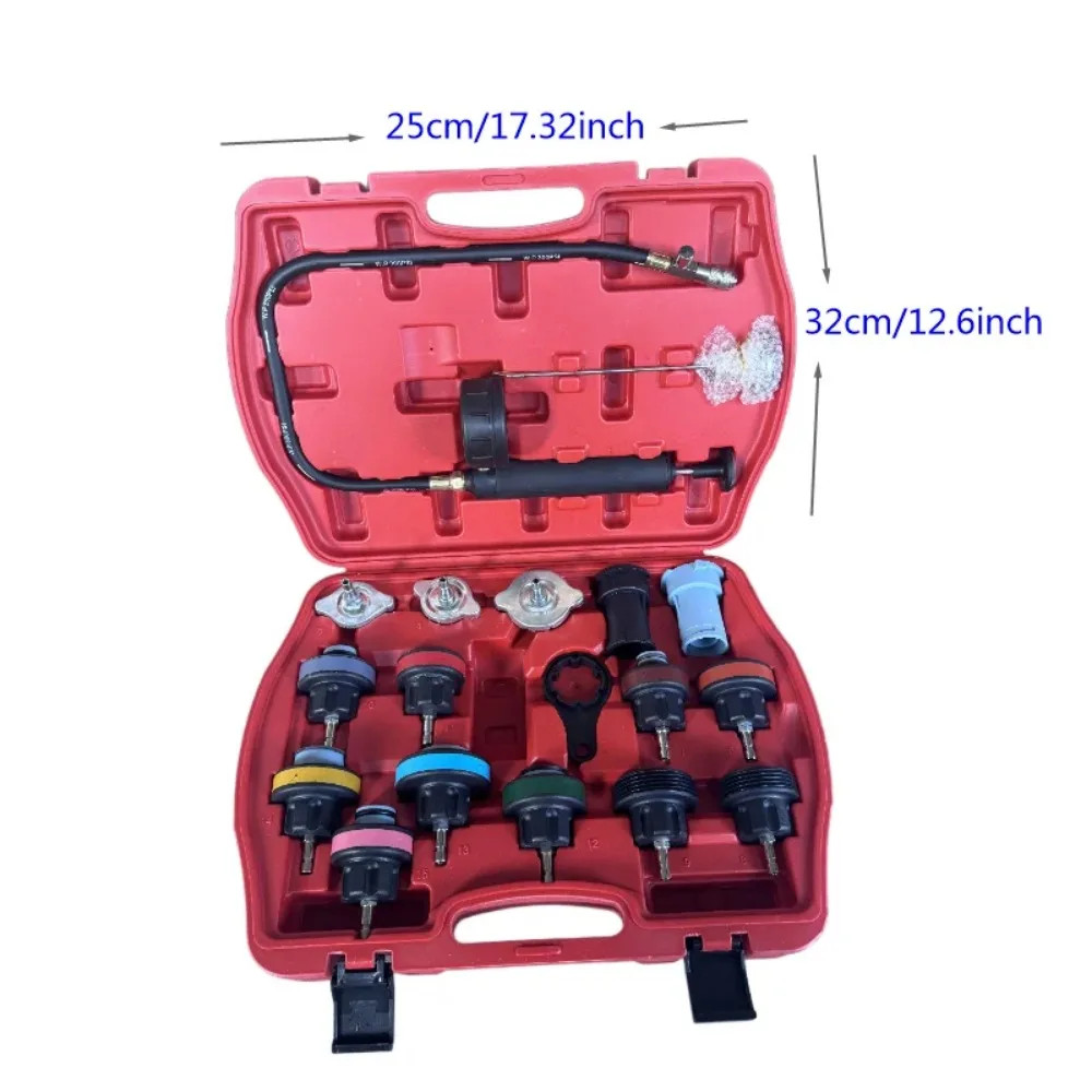

18PCS Radiator Pump Pressure Tester Kit, Pressure Leak Tester Tool Kit for Automotive Cooling System Water Tank Leakage Detectio