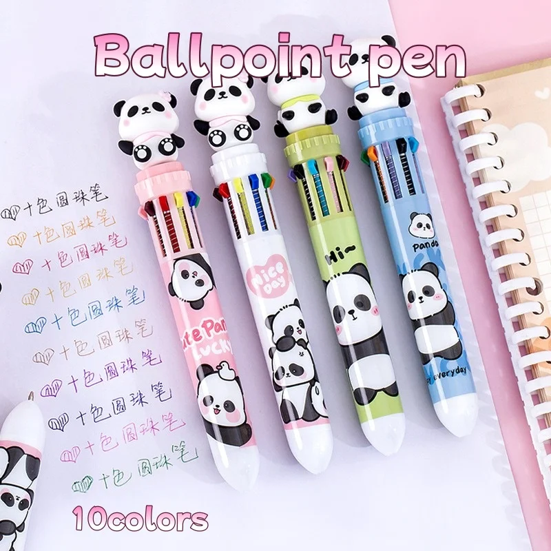10-Color Cartoon Panda Click Ballpoint Pen Smooth Writing Bear Journaling School Stationery Gift More 9 Colors