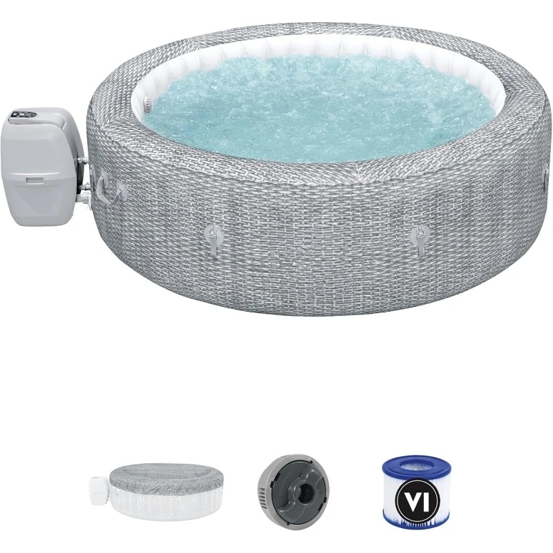 7 Person Inflatable Hot Tub Round Portable Outdoor Spa with 180 Soothing AirJets and Insulated Cover, Soothing Massage