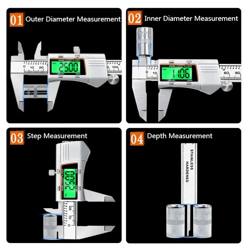Calibrador Digital de acero inoxidable LCD de 150mm con retroiluminación, calibrador Vernier electrónico, regla micrométrica de 6 pulgadas, herramienta de medición