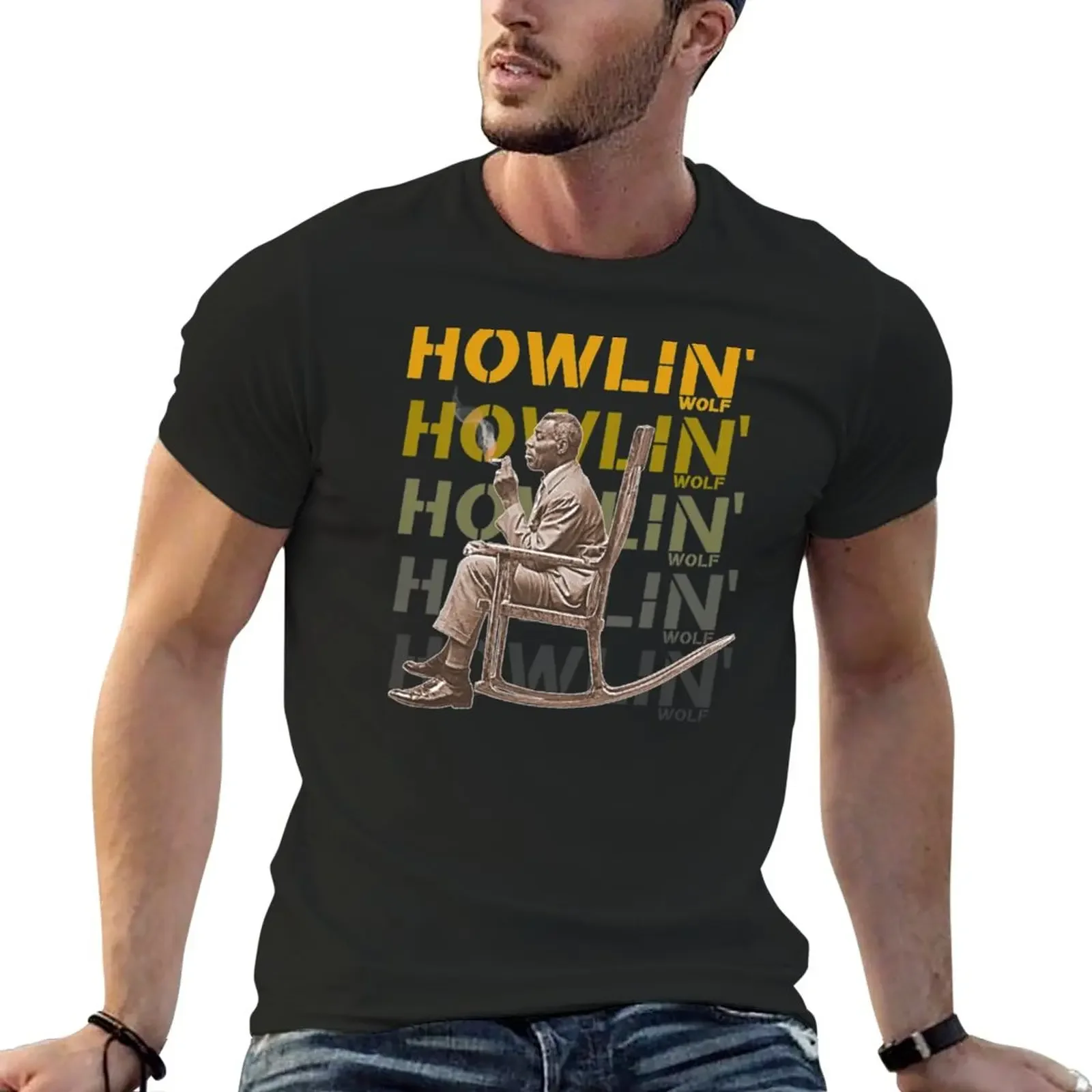 Howlin' Wolf Soul Man Rockin' Chair FanArt Shirt T-Shirt T-shirt short summer tops Men's t shirts