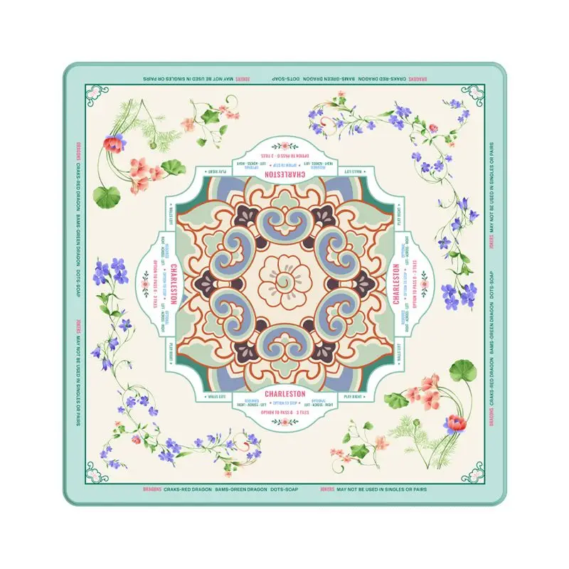 American Simple Bohemian Geometric Flower Mahjong Table Mat Anti-Slip Noise Reduction for Card Game Table Playing Room Decor