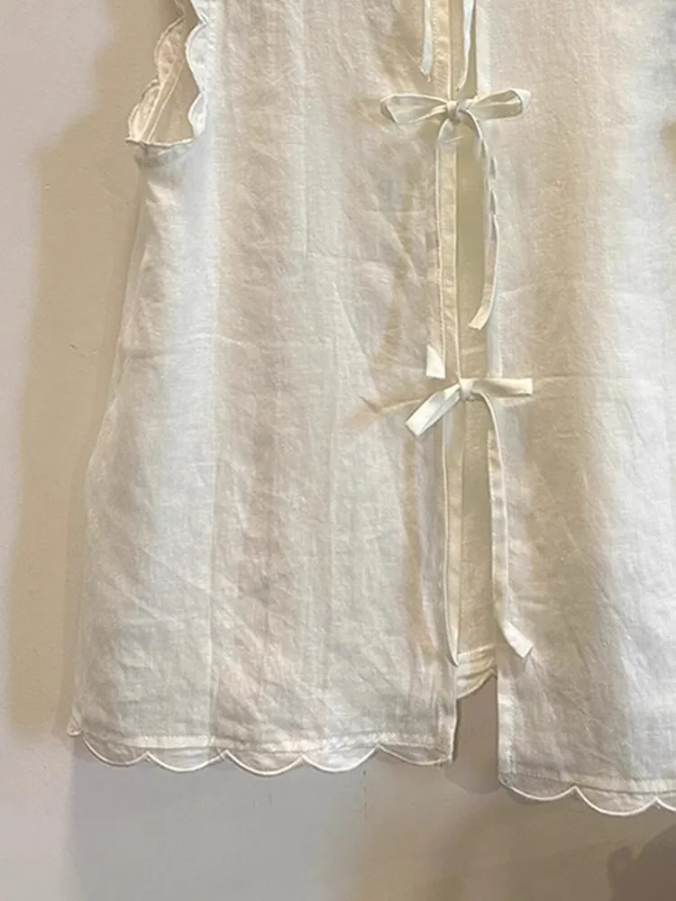 Wit linnen Svel Doll irt los afslankend damesvest bovenkleding zomer nieuwe Sle Koreaanse losse pasvorm katoenmix