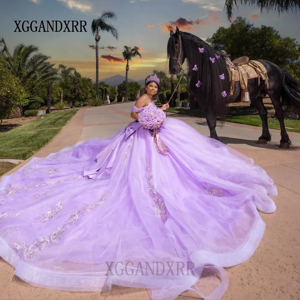 

Фиолетовое бальное платье по индивидуальному заказу, платья Quinceanera, 2026, блестящее, с бисером, в форме сердца, большое милое платье 16, Vestido De 15 Anos, с длинным шлейфом