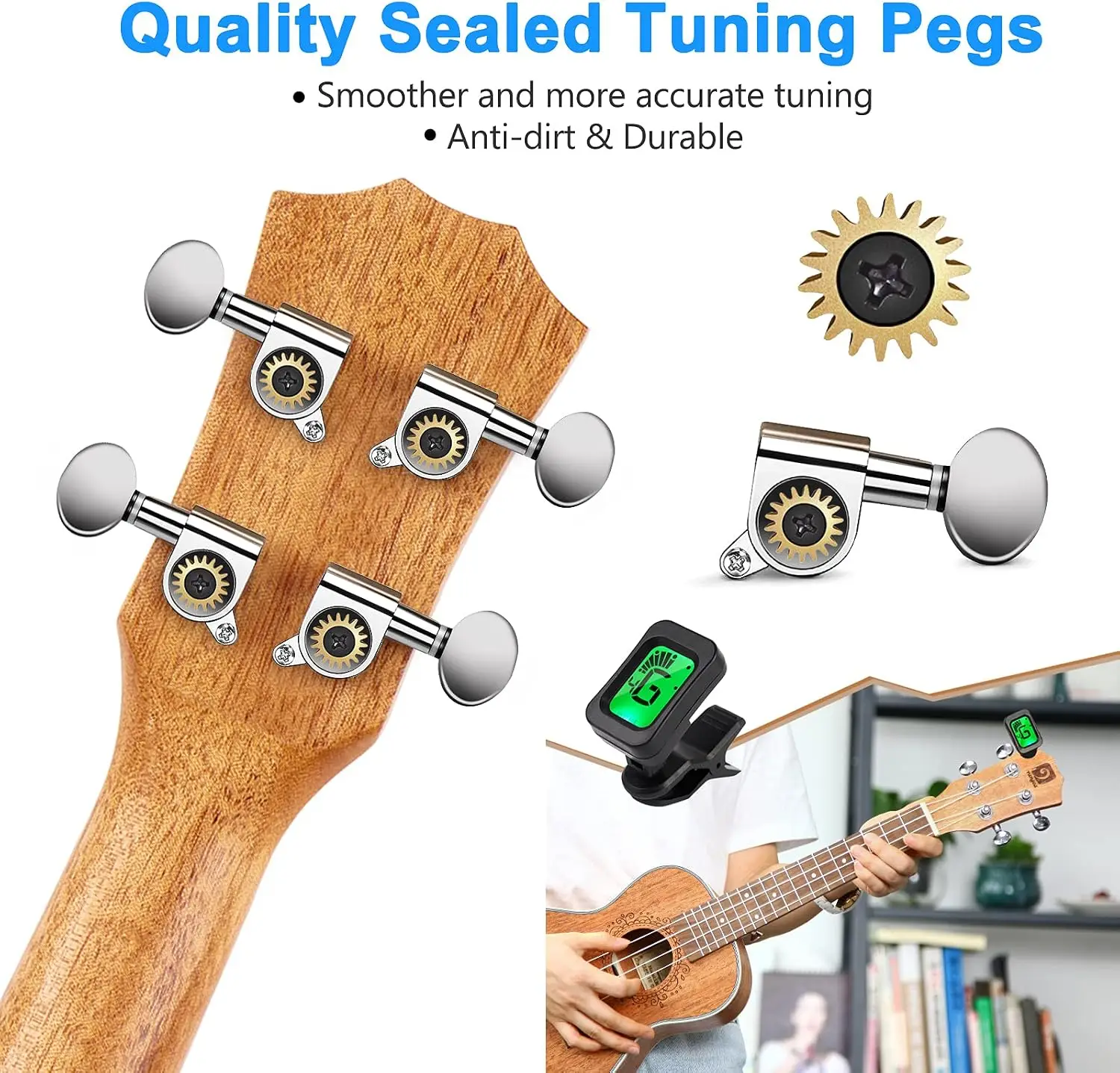 Tenor Ukulele 26 Inch, Professional Mahogany Wooden Acoustic 4-String Hawaiian Uke Beginner Kit Bundle