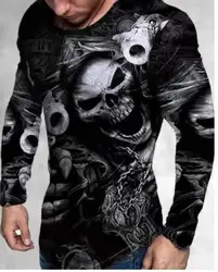 Fashion Men's clothing Skull graphic t shirts Street men's round neck long sleeved T-shirt Casual trend men's y2k tops tees