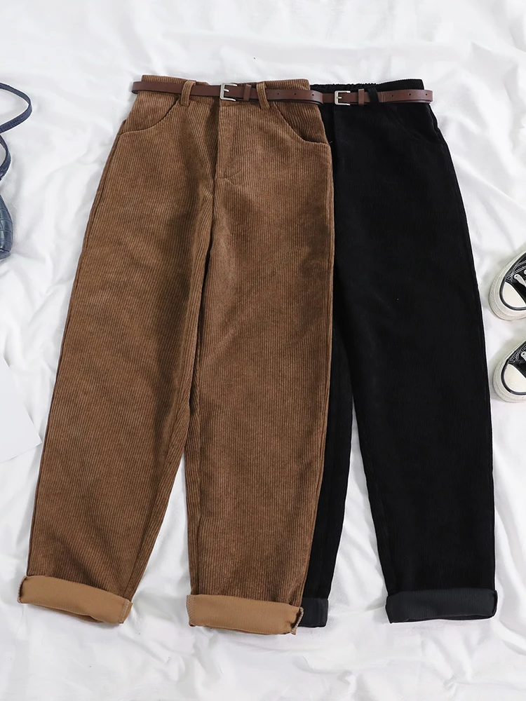 

Women Spring Corduroy Pants High Waist Autumn Korean Casual Wide Leg Pants Elegant Belt Loose Cotton Streetwear