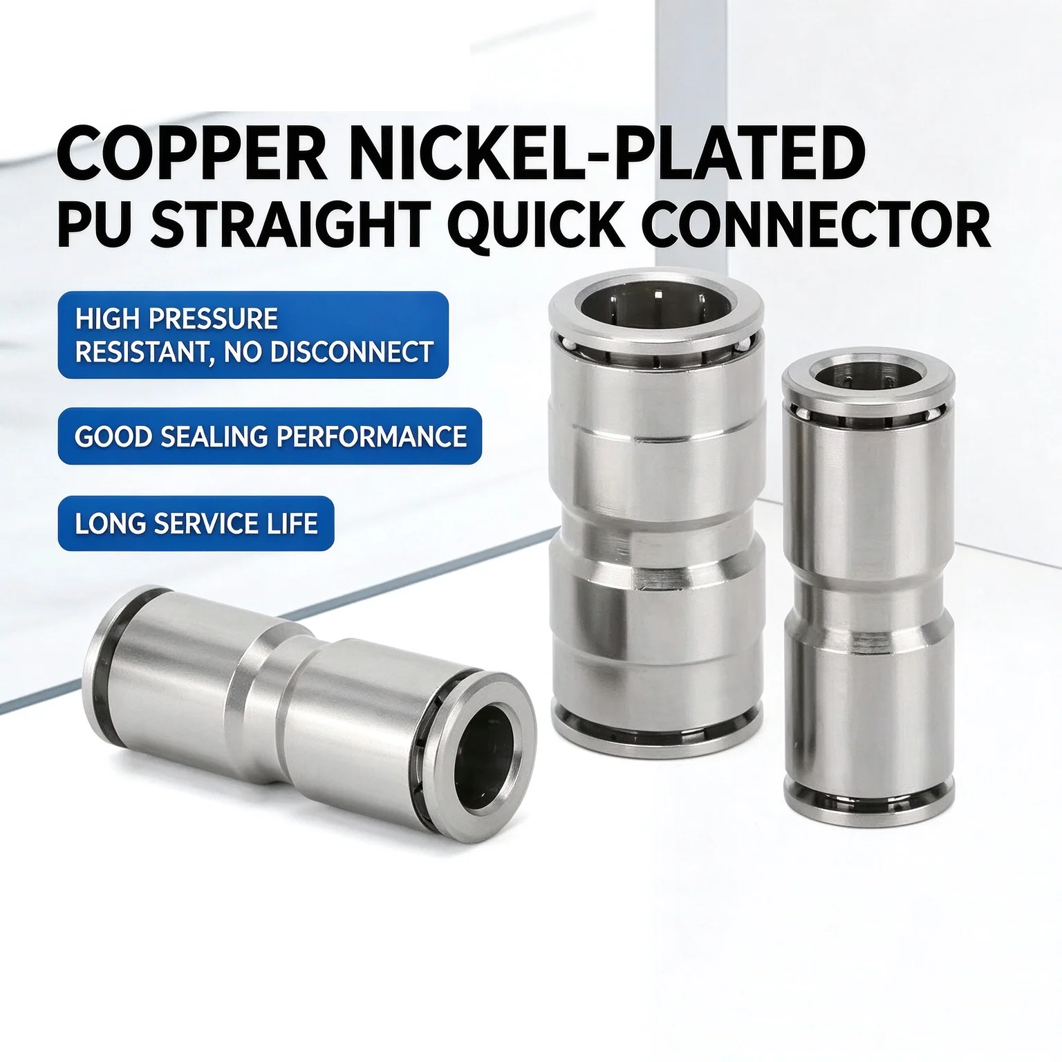 PU PG Pneumatic Quick Connector Straight through Variable Diameter All Copper Nickel Plated Gas Pipe Fitting for 6mm to 16mm Pip