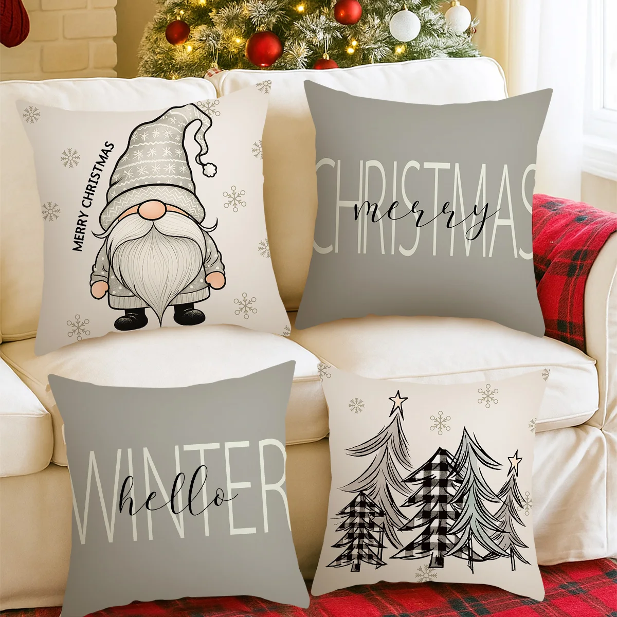 4pcs Christmas Pillow Covers Linen Pillowcases Navidad Xmas Throw Pillow Covers For Home Sofa Couch Christmas Decorations 2025