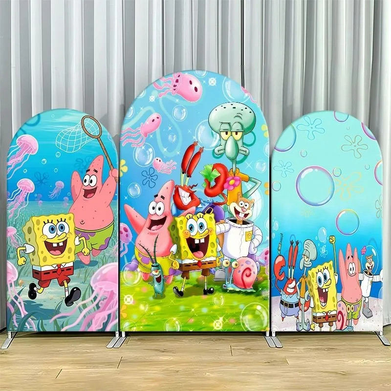 

SpongeBob Ocean Adventure Arch Backdrop Cover Sea Creature Party Decor Elastic Fabric Photo Booth Background Celebration Decor