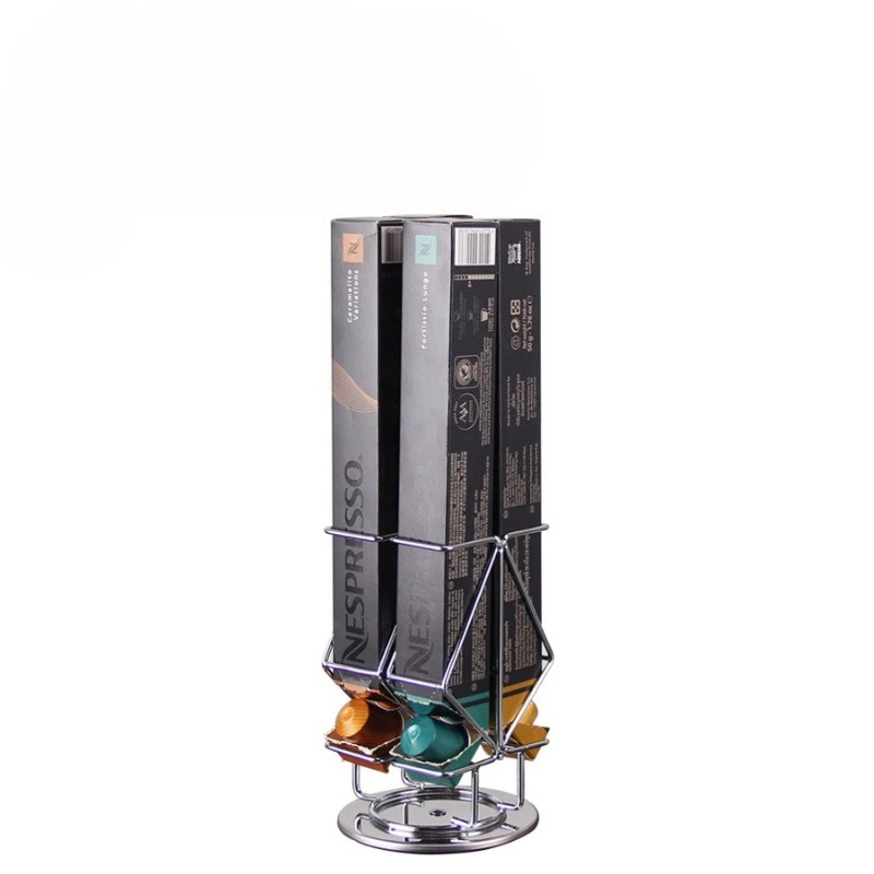 360° Rotatable Metal Coffee Capsule Rack, Electroplated Nespresso Pod Storage & Display Holder for Home Cafe Desktop Organizer