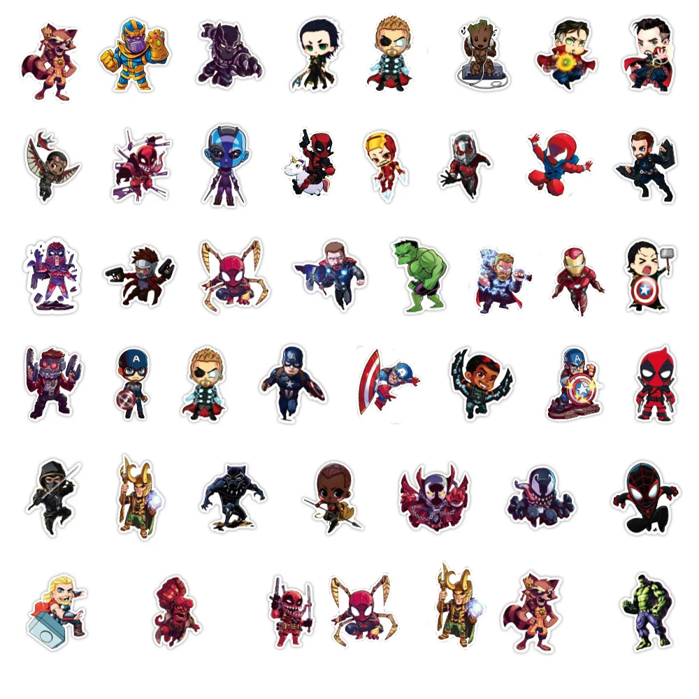 10/30/50/100PCS Disney Marvel The Avengers Cute Super Hero Stickers Graffiti DIY Toy Phone Laptop Car Bike Decals Kids Sticker