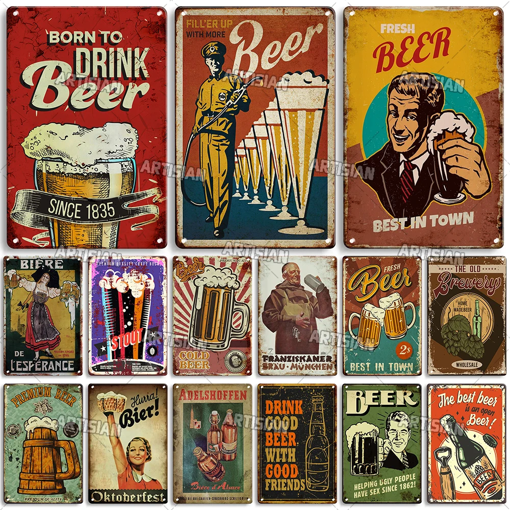 ARTISIAN Beer Metal Plaque Home Decorative Plate Rusty Metal Tin Sign Man Cave Cafe Studio Wall Decotation Classic Metal Signs
