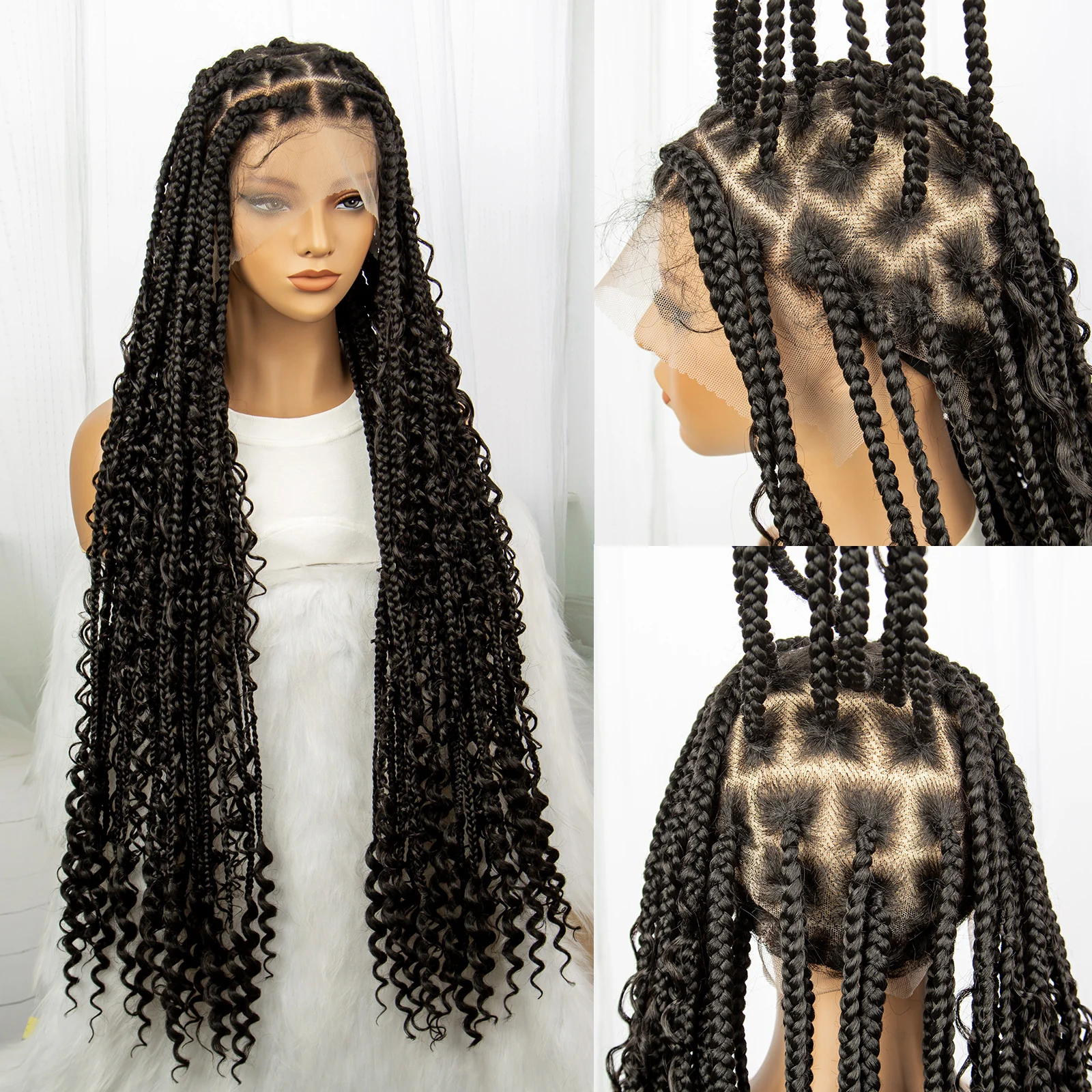 KIMA 36 inch Synthetic Cornrow Box Full Lace Wigs Knotless Goddes Boho Braiding Wigs for Black Women