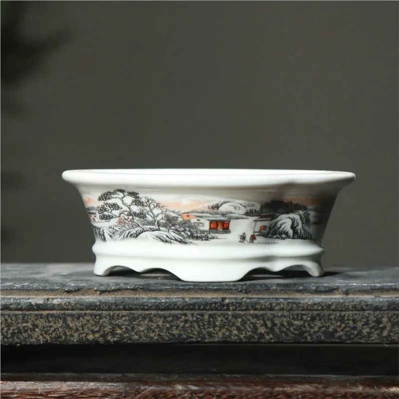 2025 Yixing Purple Sand Flowerpot Ceramic Hand-Made Landscape Bonsai Pot Chinese Style Classical Flower Pot Home Decor 1PCS