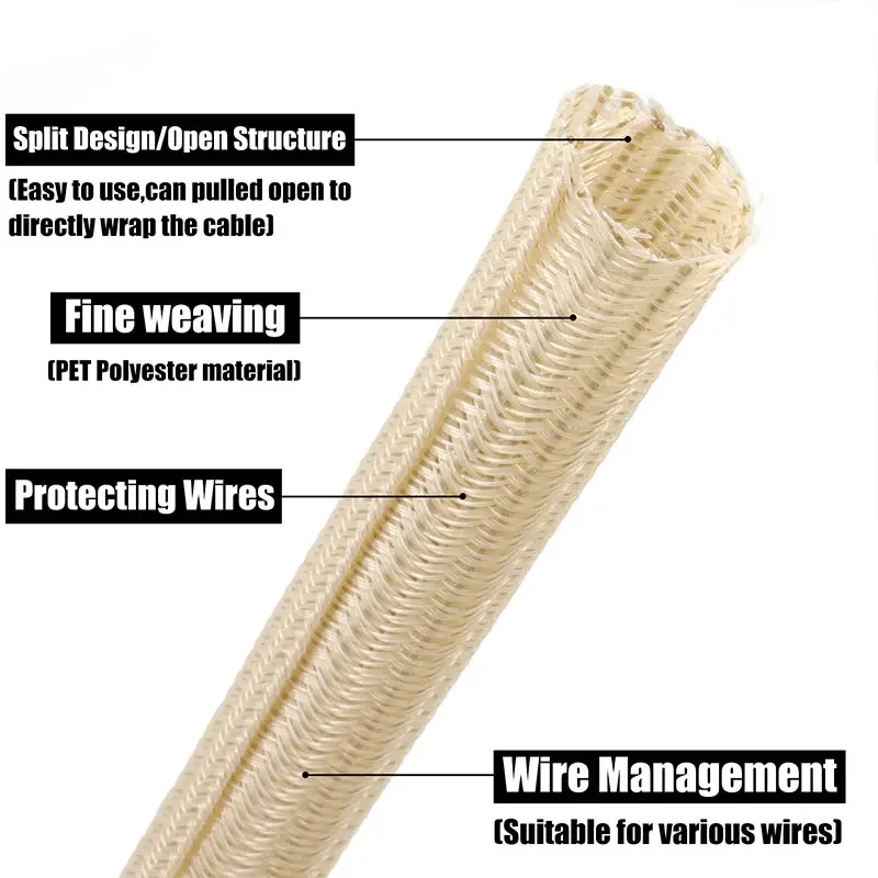 PET Braided 3 5 8 10 13 16 19 25 32mm Cable Sleeve Self Closed Auto Line Overlaps Flexible Loom Split Pipe Wire Wrap Organizer
