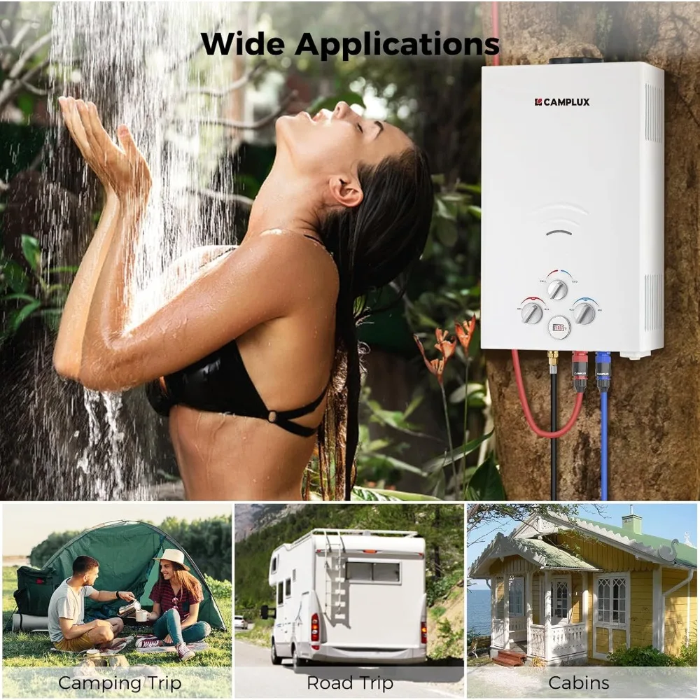 2.64GPM Propane Water Heater with 3.3GPM Water Pump & Pipe Strainer, 68,000 BTU Portable Hot Water Heater for Camping