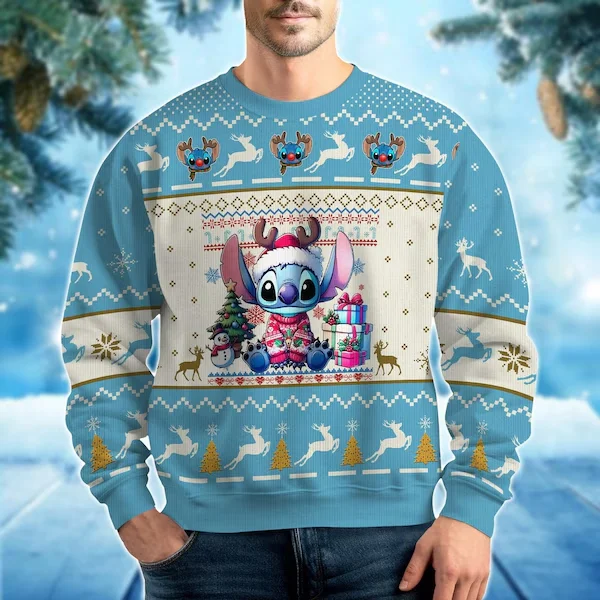 Christmas Disney Lilo and Stitch Ugly Sweater Ohana Christmas Sweater Mens Womens 3D Universal Sweater Couple Pullover 2025