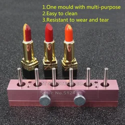 2/4/6 Holes 12.1mm DIY Lipstick Mold Aluminum Alloy Lip Rouge Balm Lipbalm Makeup Making Tool Fill Mould Dual Uses Rose Gold