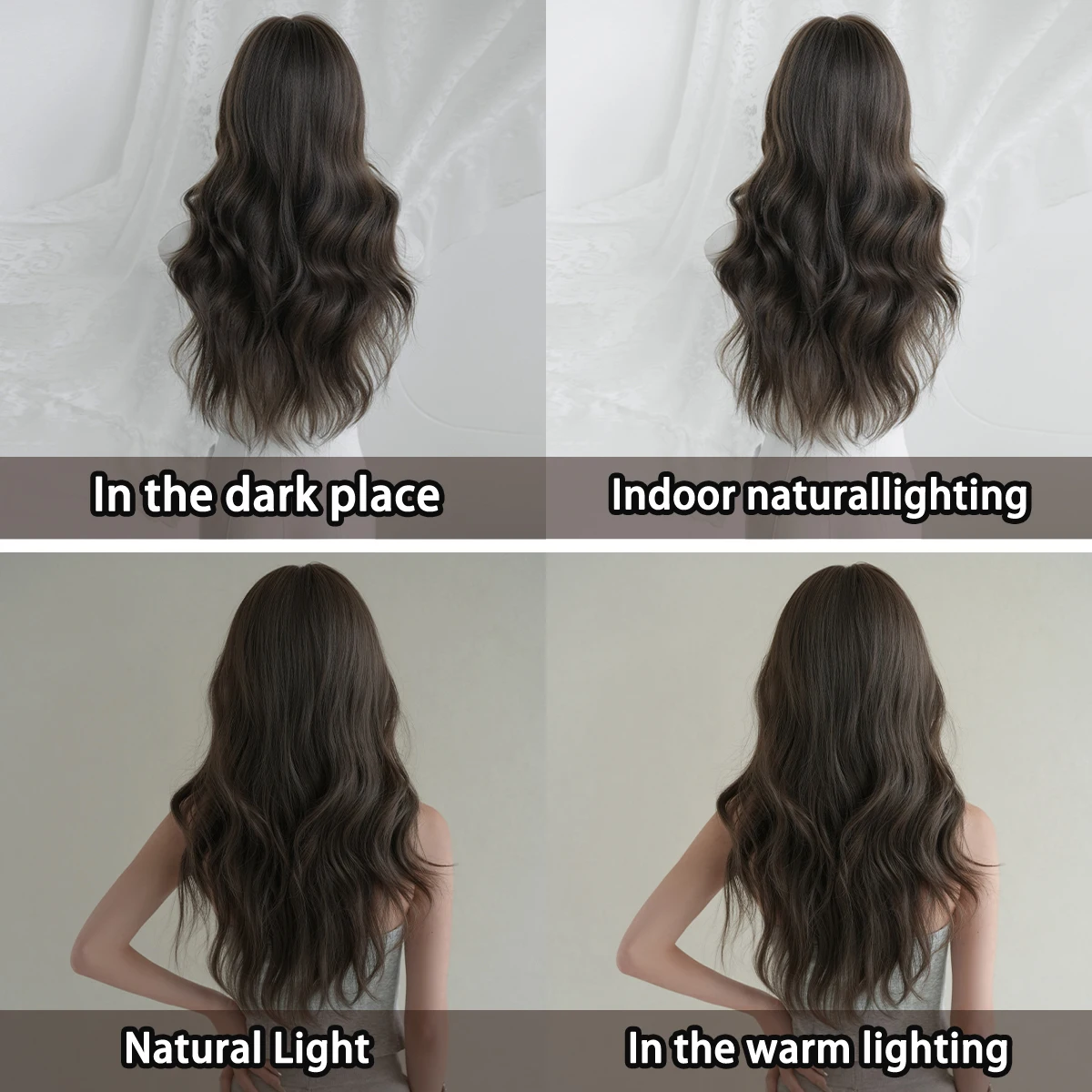 7JHH WIGS Long Body Wave Cool Brown Wig for Women Synthetic Modest Fashion Middle Part Wear and Go Wigs with Curtain Bangs - view 6