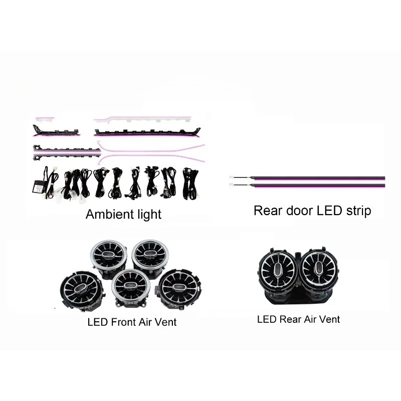 RHD W177 A Class Interior LED Atmosphere Lamp, 64 Color Dynamic Air Vent Ambient Light Right Hand Drive Hatchback Car Decor Kits