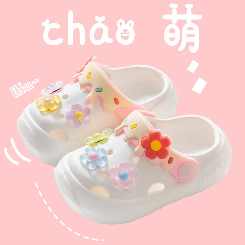 Summer Childrens Slippers Baby New Cute Flowers Soft Sole Sandals Indoor Soft Anti Slip Girl Sandals Hole Shoes Kids Beach Shoes