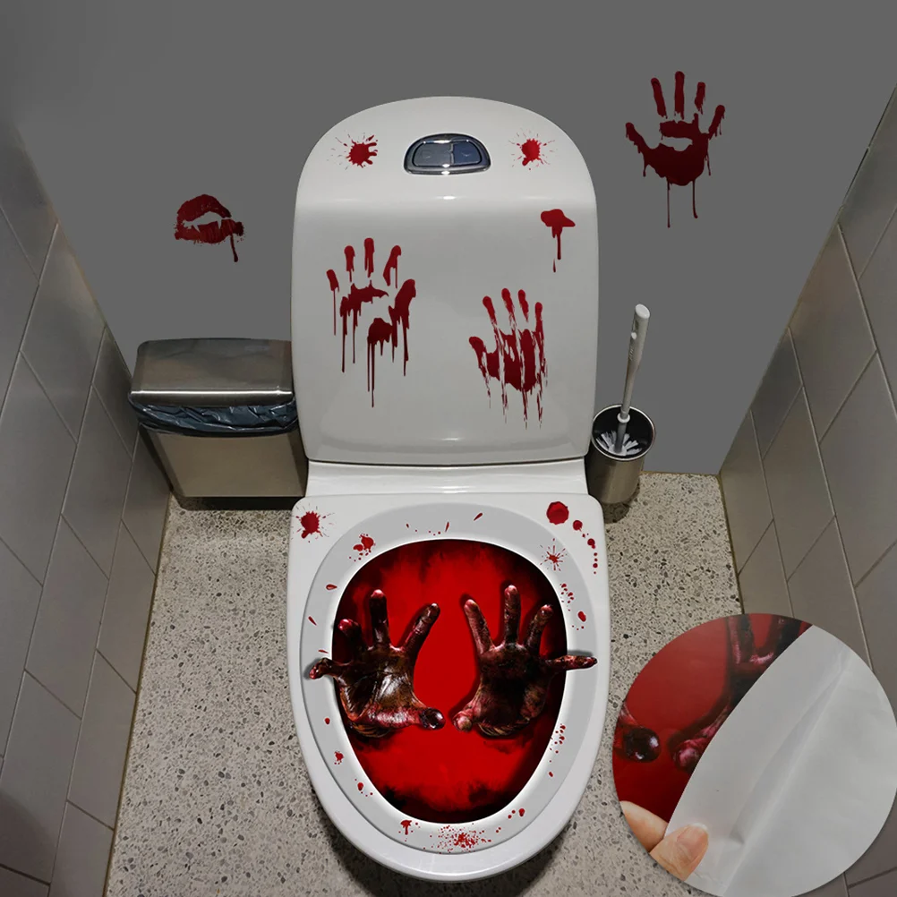 Halloween Scary Bloody Hand Sticker Toilet Stickers Seat Creative Wall Decoration Decal Home Decals Handprint Terrified